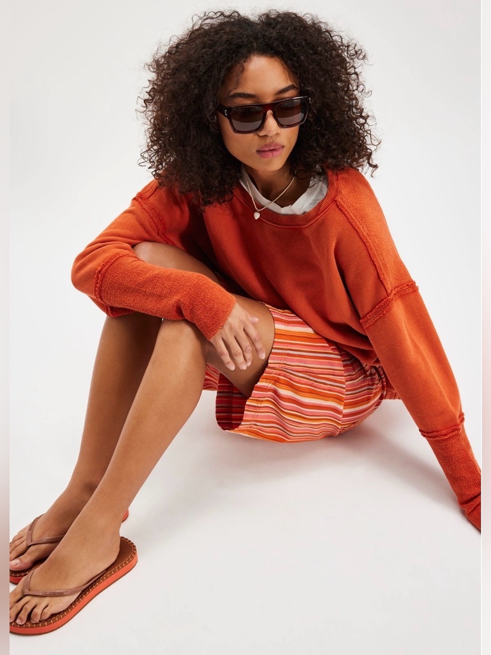 NWT Free People XS Midnight Drift Pullover in Koi Fish Orange Sweatshirt New $98 - Picture 3 of 5